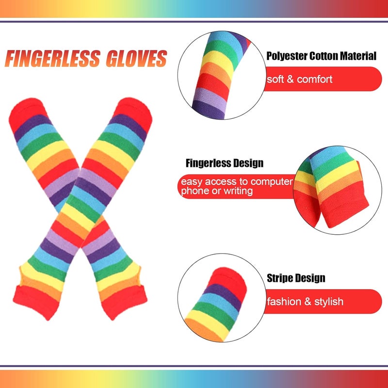 Barrlves Store 2/4 Sets Womens Striped Knee High Socks Long Knitted Arm Warmers Fingerless Gloves for Halloween Costume - Image 2